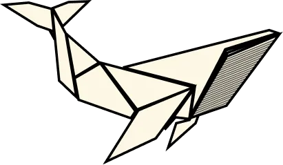 Origami-Wal aus Papier auf schwarzem Hintergrund.